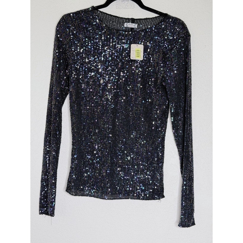 NWT$78 Intimately Free People Sequin Top S Black Combo Party Holiday Glam